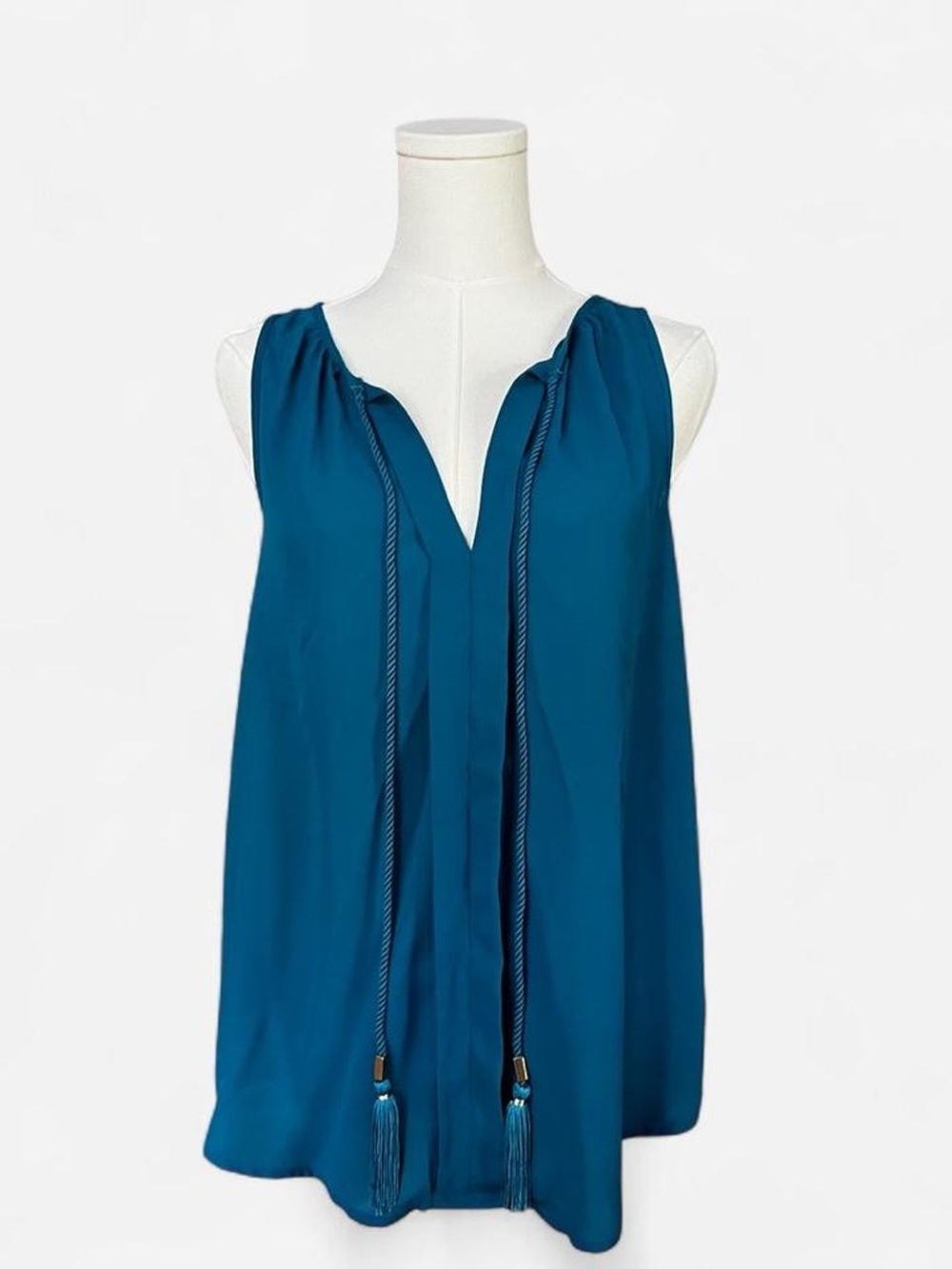 Sleeveless Teal Tie-Front V-Neck Women's Top
